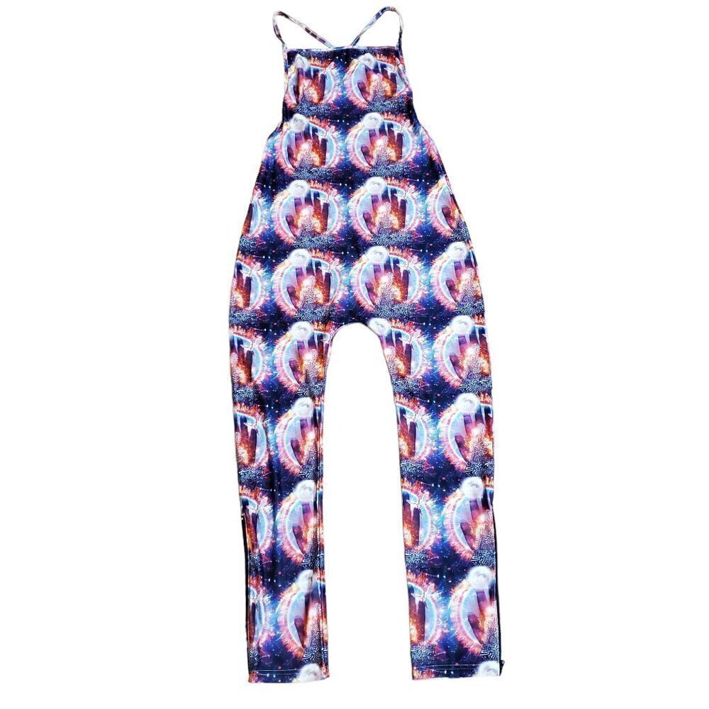 Banni Peru Womens Blue Hand Print‎ Zip Ankle Jumpsuit Rompers Size M